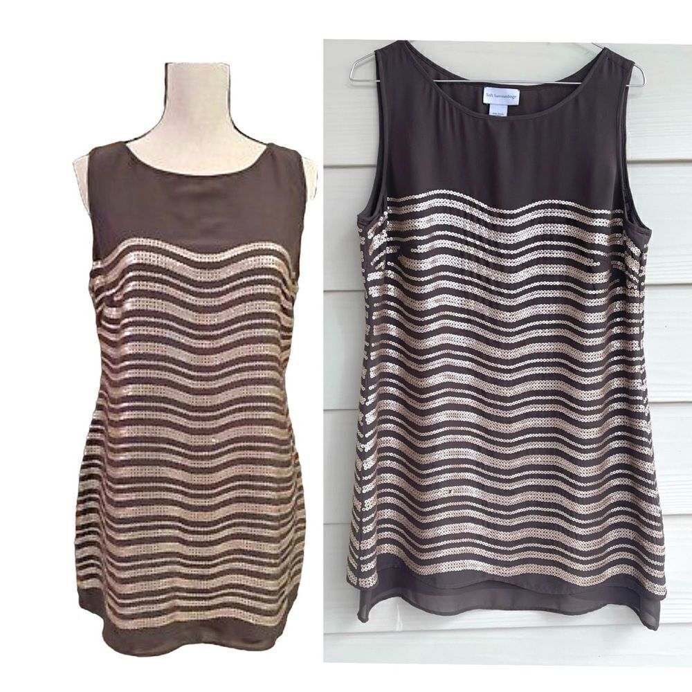 Soft Surroundings Brown Sequins Tunic Sleeveless Top | Mini‎ Dress  Size Medium